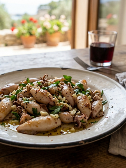 Calamars sautés à l'ail et au persil