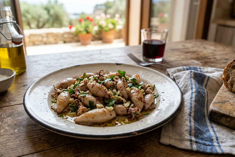 Calamars sautés à l'ail et au persil