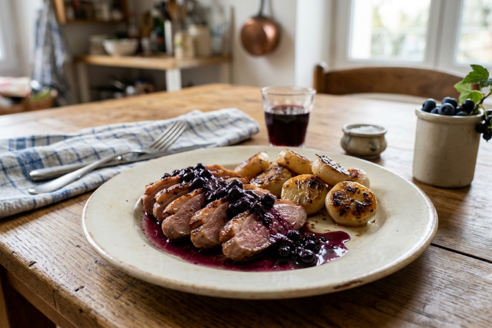 Aiguillettes de canard sauce myrtille