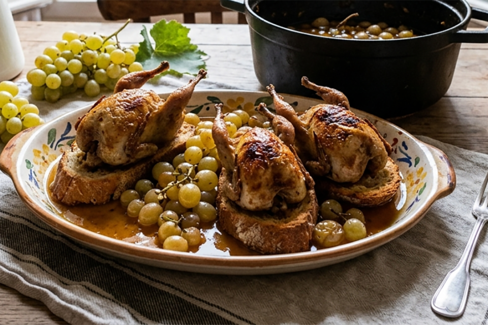 Recette de cailles aux raisins muscats