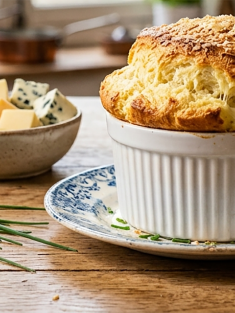 Recette soufflé aux fromages comté, roquefort, beaufort