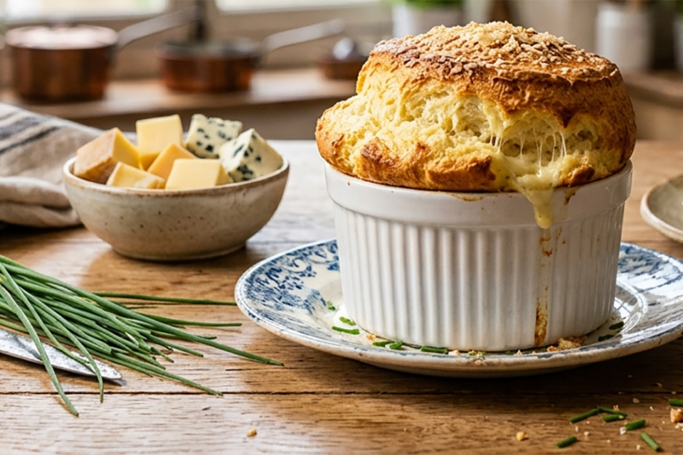 Recette soufflé aux fromages comté, roquefort, beaufort