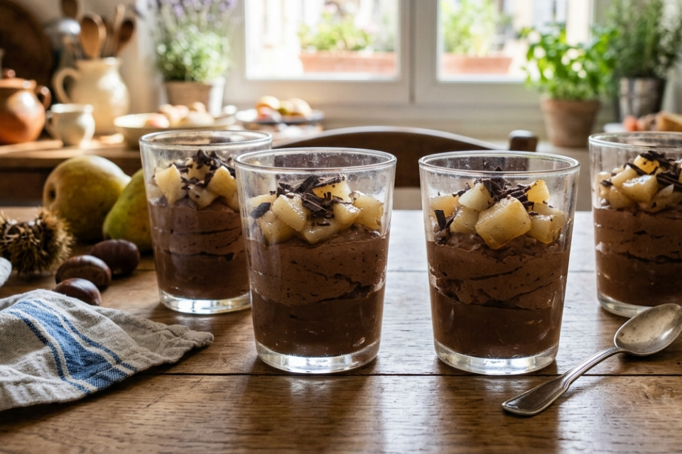 Verrines poire chocolat crème de marron