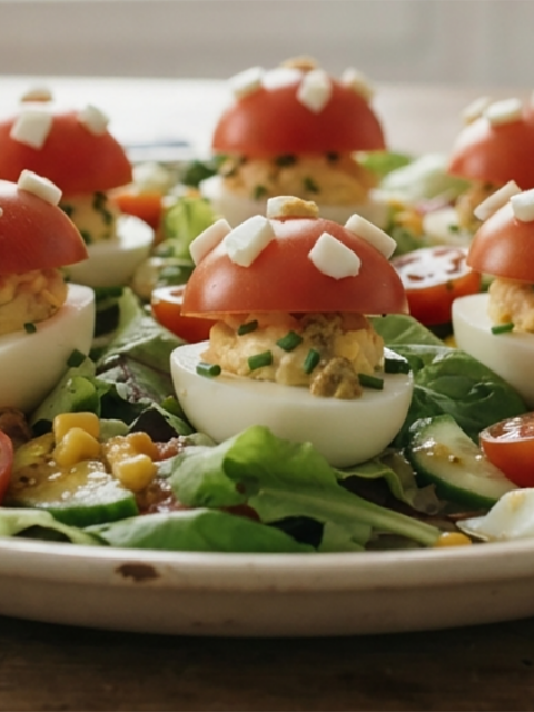 Oeufs mimosa en décord champignons
