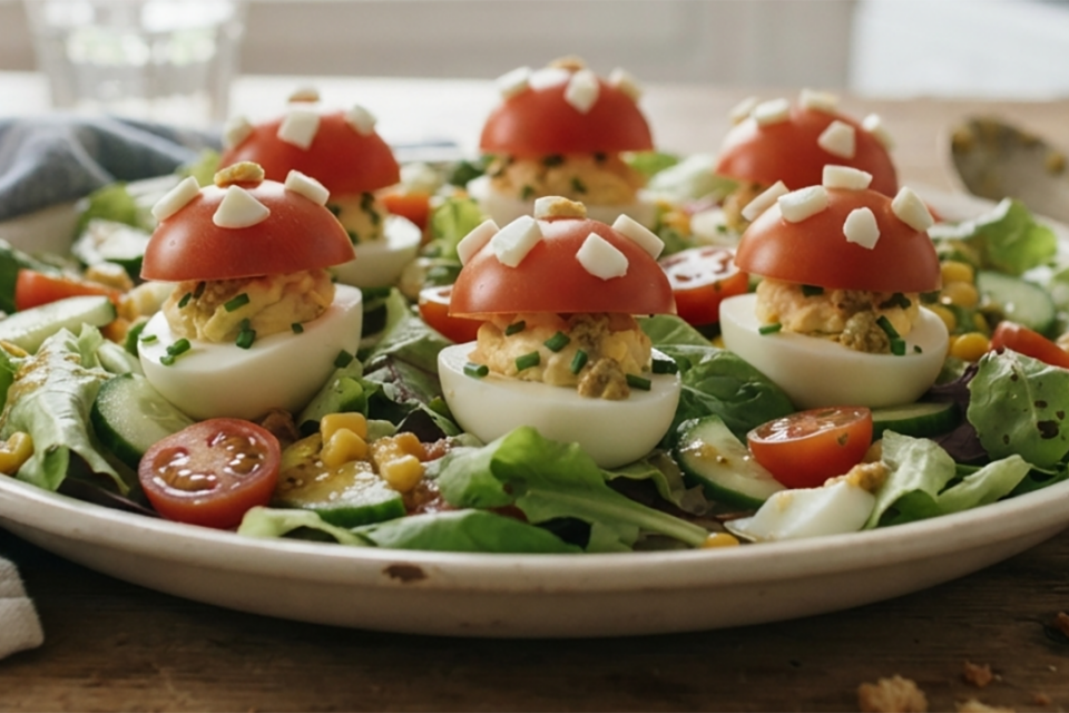Oeufs mimosa en décord champignons