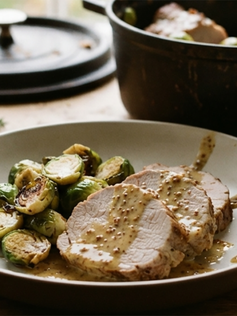 Rôti de porc aux choux de Bruxelles à la cocotte minute