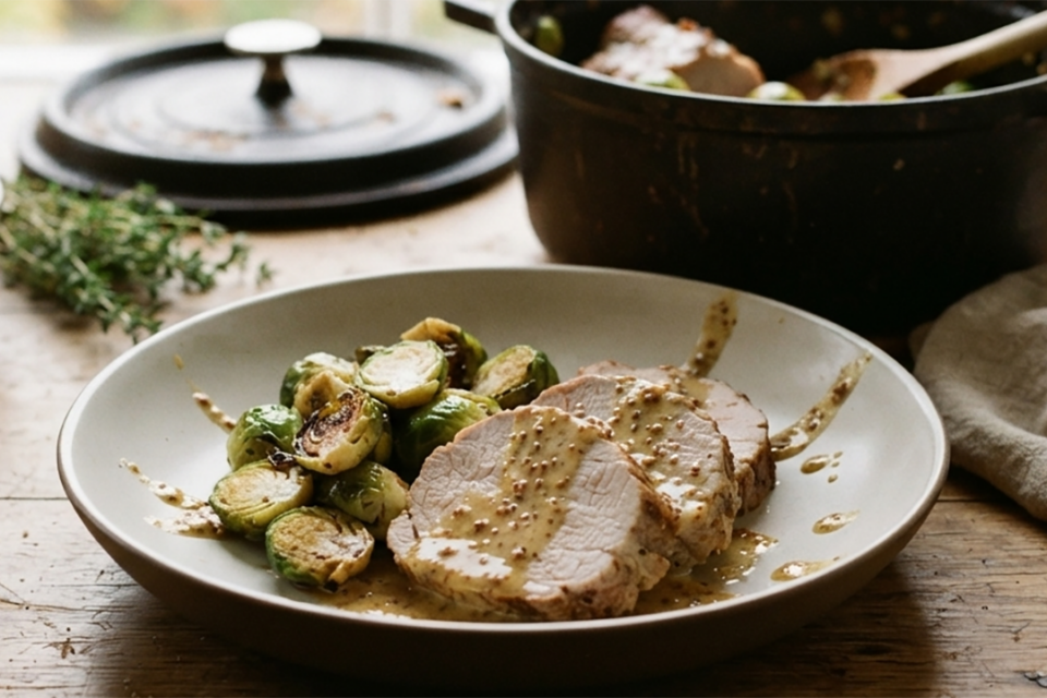 Rôti de porc aux choux de Bruxelles à la cocotte minute