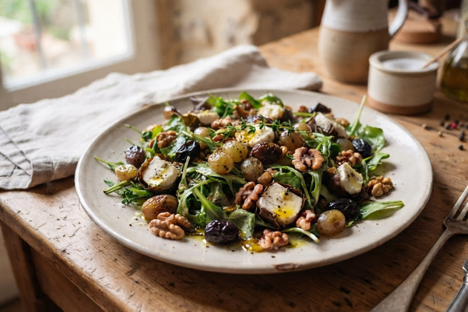 Salade d'automne au raisin, noix et Banon - Recette provençale
